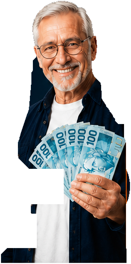 Cliente segurando notas de cem reais